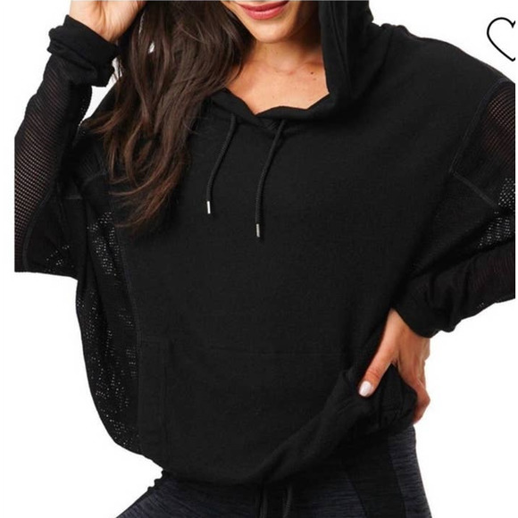 NUX Active Cowl Neck Mesh Netting Pullover Athleisure Sweatershirt Top Black - Picture 2 of 11
